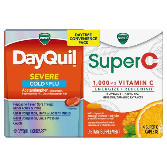 Vicks DayQuil & Super C Convenience Pack: DayQuil Severe Medicine for Max Strength Cold & Flu Relief, 26 CT