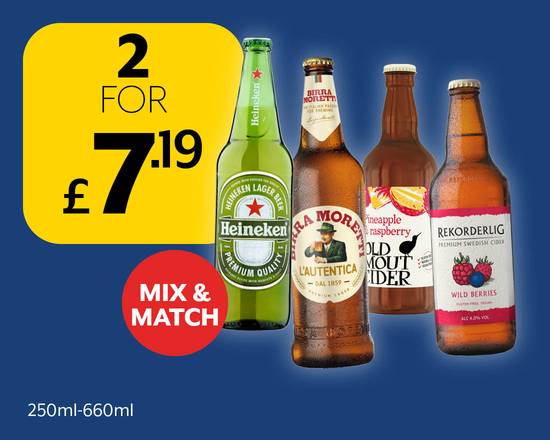 Mix and Match Beers & Cider bottles 2 for £7.19