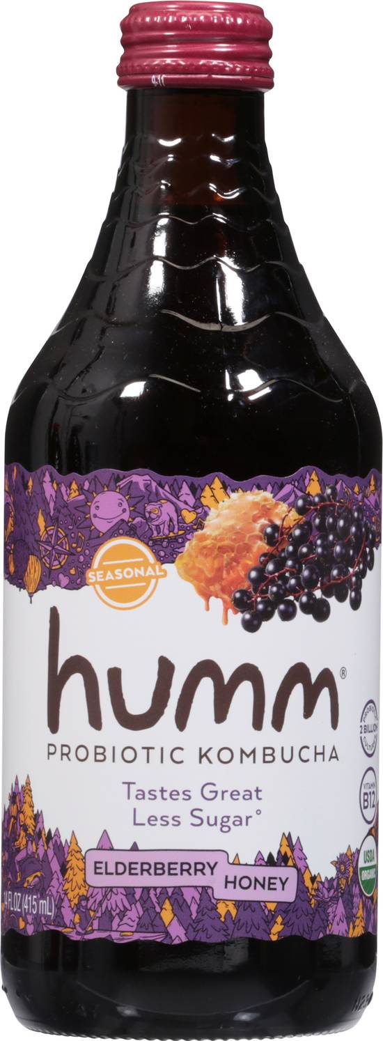 Humm Probiotic Kombucha Less Sugar Elderberry Honey (14 fl oz)
