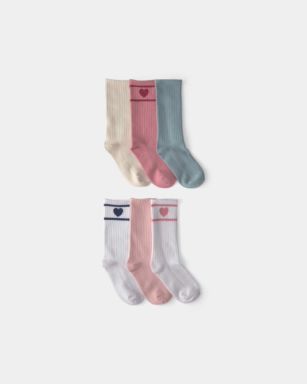 Girls 6-Pack Heart Varsity Stripe Crew Socks - Multi - 4-7