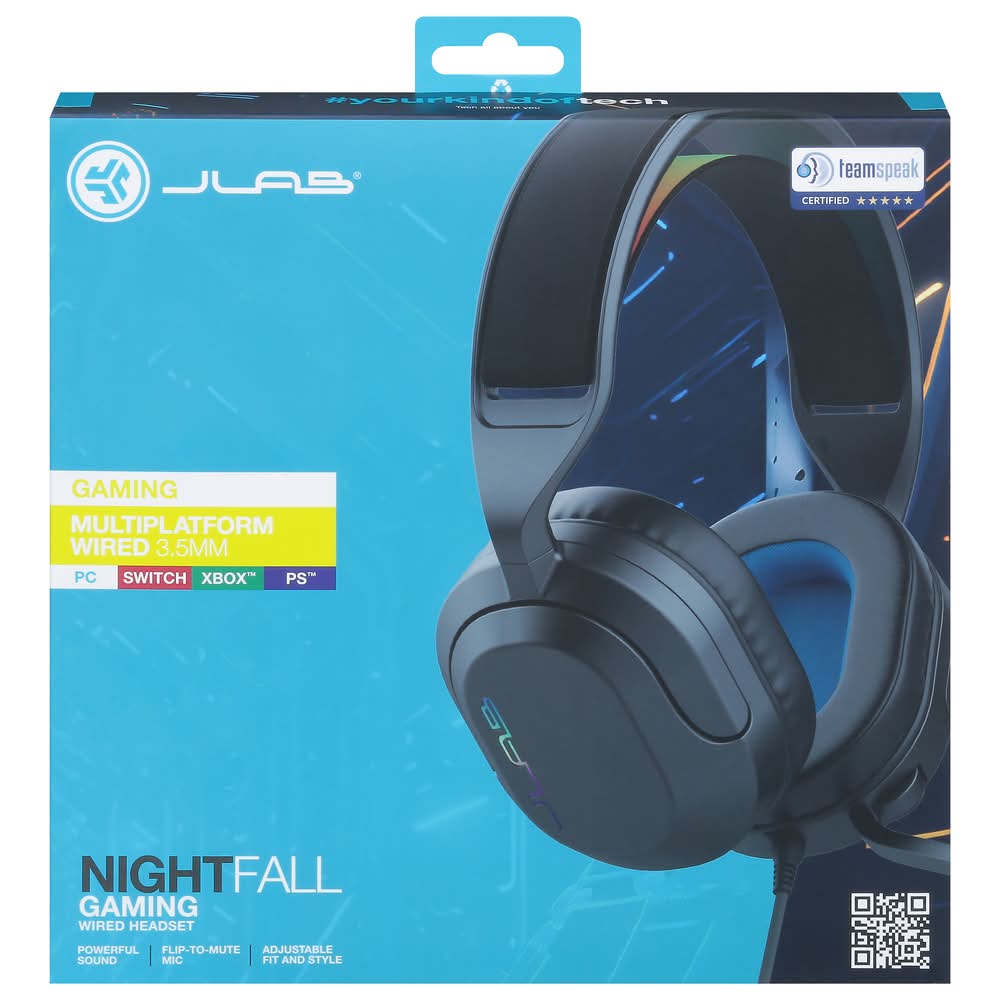 JLab Nightfall Gaming Wired Headset, Black