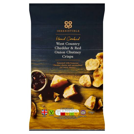 Co-Op Irresistible Hand Cooked West Country Cheddar & Red Onion Chutney Crisps (150g)