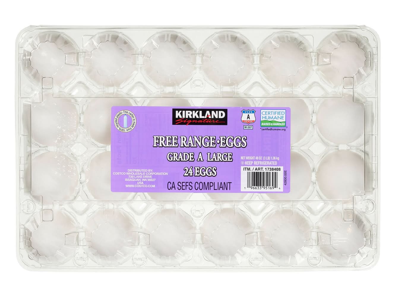 Kirkland Signature Free Range Eggs Grade a Large (48 oz, 24 ct)