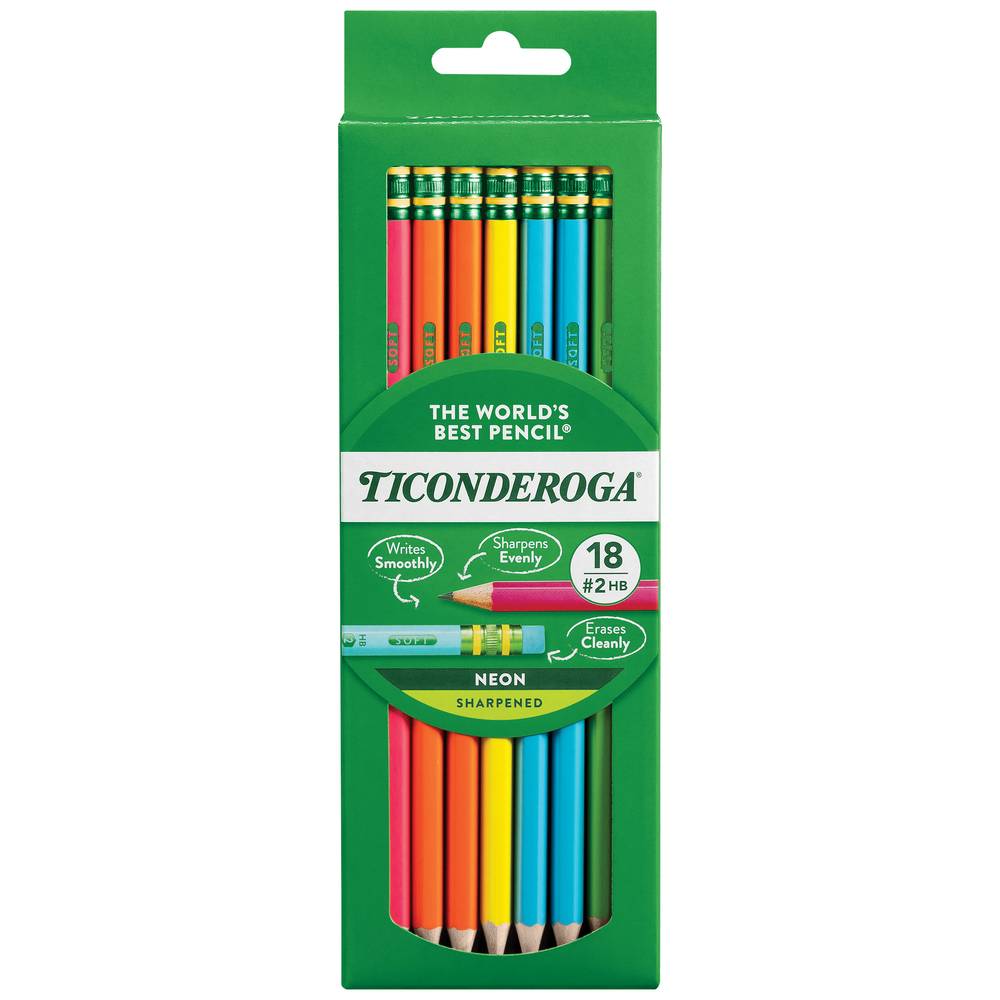 Ticonderoga Neon Wooden Pencils Sharpened, Assorted (18 ct)