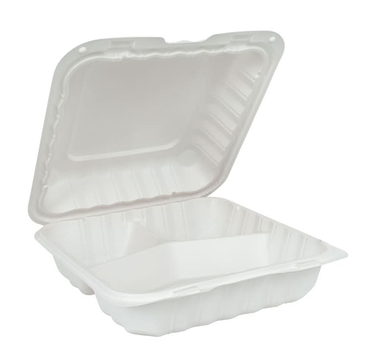 3 Compartment Hinged Container, 8 in, White