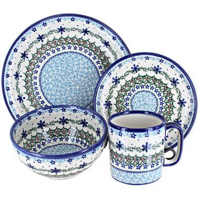 Blue Rose Polish Pottery Winter Celebration 4 Piece Place Setting - Service for 1