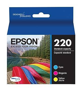 Epson T220 Cyan/Magenta/Yellow Standard Yield Ink Cartridge, 3/Pack (T220520-S)