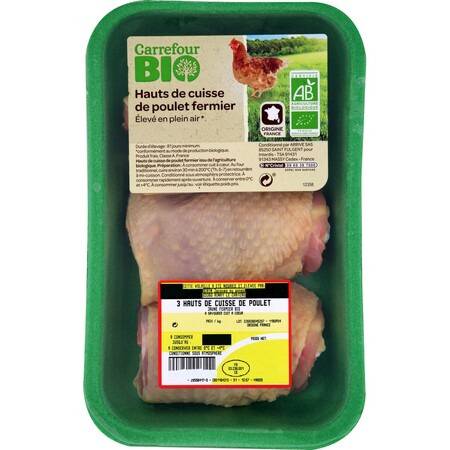 FID - Hauts de cuisse poulet fermier CARREFOUR BIO - la barquette de 350g
