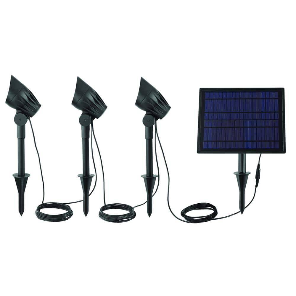 Hampton Bay 75-150 Lumen Black Led High-Low 3-Head Outdoor Solar Metal Spotlight