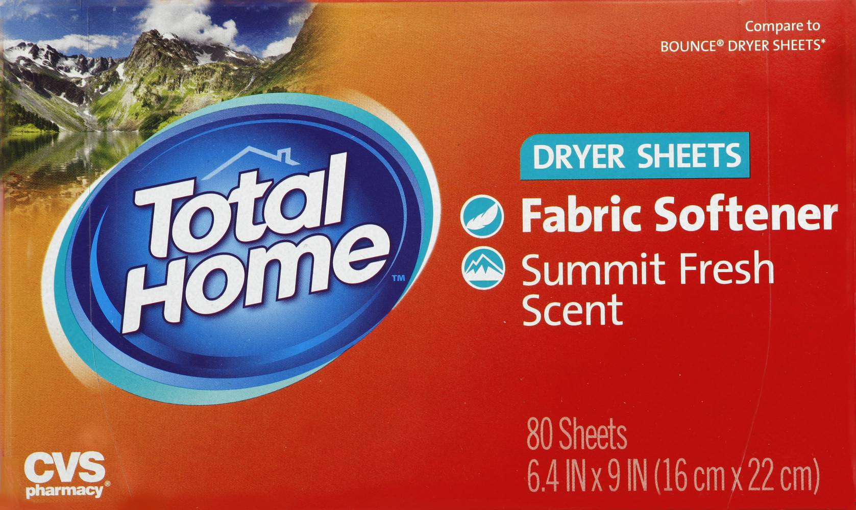 CVS Pharmacy Total Home Summit Fresh Scent Fabric Softener, 6.4''x 9'' (80 ct)