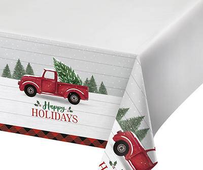 "Happy Holidays" Vintage Red Truck Paper Tablecloth