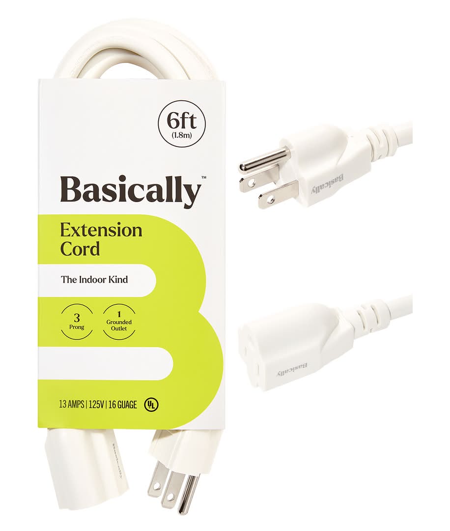 Basically 16 Guage Extension Cord, 6 ft, White