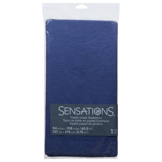 Sensations Navy Blue Plastic 54 X 108 Inches Lined Tablecover (1 tablecover)