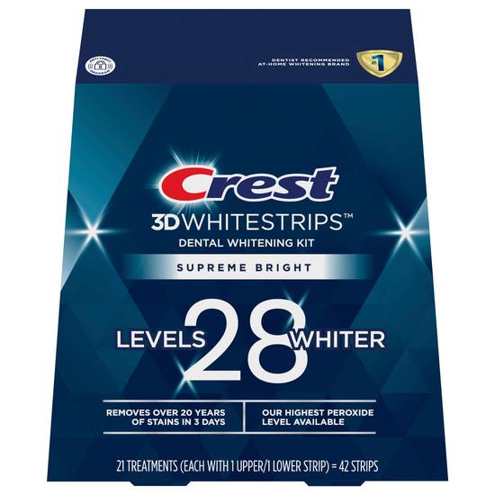 Crest 3dwhitestrips Supreme Bright At-Home Dental Whitening Kit.