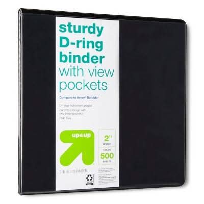 up&up Sturdy D Ring Binder With View Pockets, 2", Black