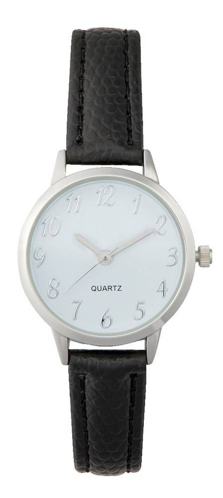 Quartz Women Black Band Silver Case Watch (1 unit)