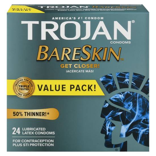 Trojan Bareskin Lubricated Latex Condoms (24 ct)
