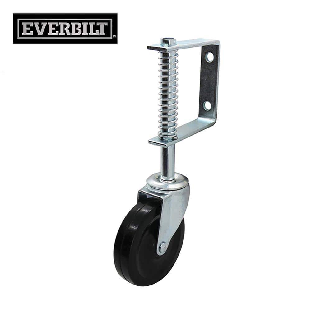 Everbilt 4 In. Black Hard Rubber And Steel Swivel Gate Caster With Adjustable Spring Bracket And 125 Lb. Load Rating