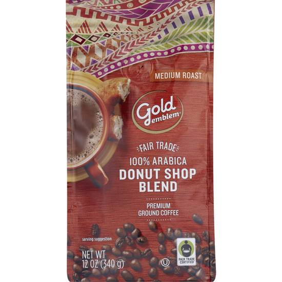 Gold Emblem Fair Trade Donut Shop Blend Premium Ground Coffee, 12 oz