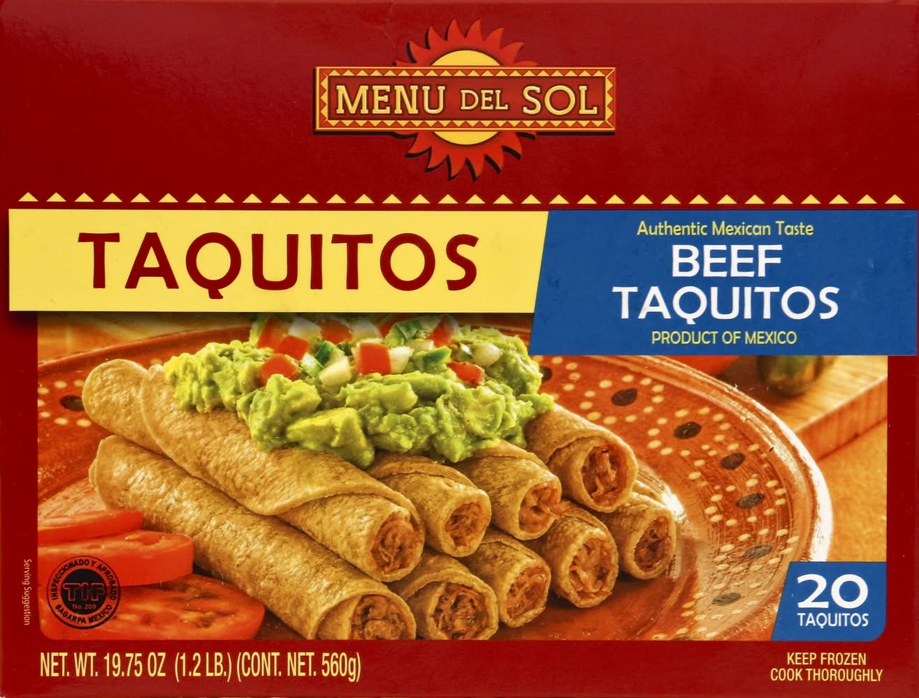Menu del Sol Beef Taquitos (19.75 oz, 20 ct)