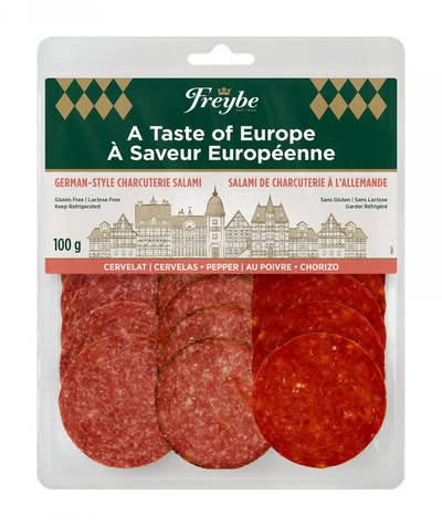 Freybe Sliced Cervelat Salami, Pepper Salami and Chorizo Salami (100 g)