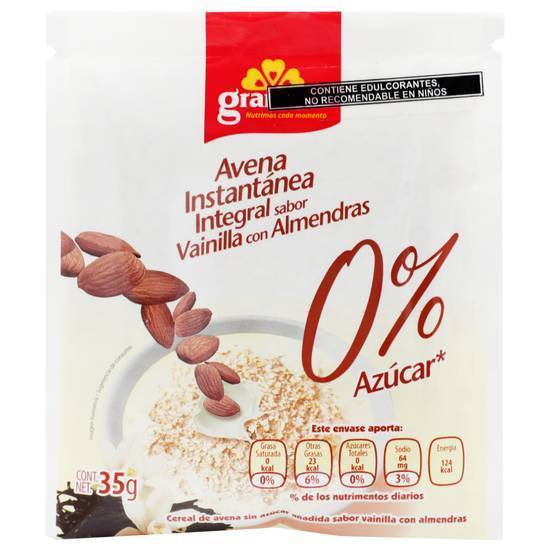 Granvita avena instantánea vainilla con almendras 0% azúcar (35 g)