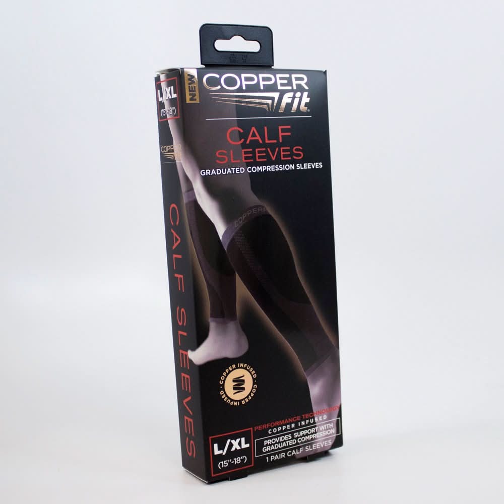 Copper Fit Speed Sleeve Compression Calf Sleeves 2-Pack, Black, Small