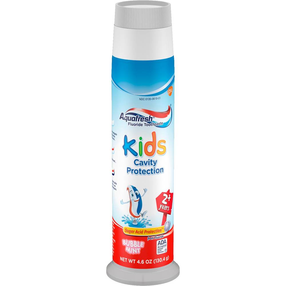 Aquafresh Kids Pump Cavity Protection Bubble Mint Fluoride Toothpaste for Cavity Protection, 4.6 ounce