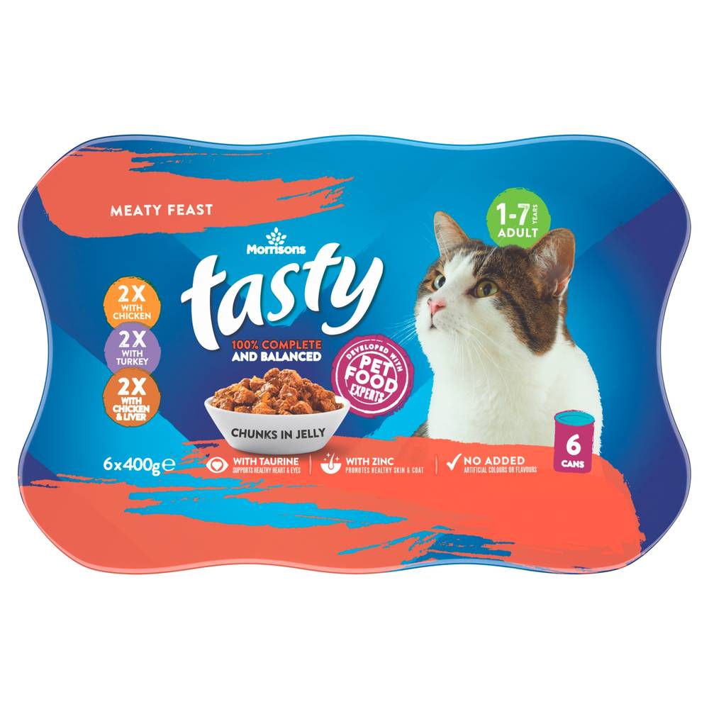 Morrisons Assorted, Tasty Chunks in Jelly Meaty Feast Adult Cat Food 1-7 Y (6 pack)