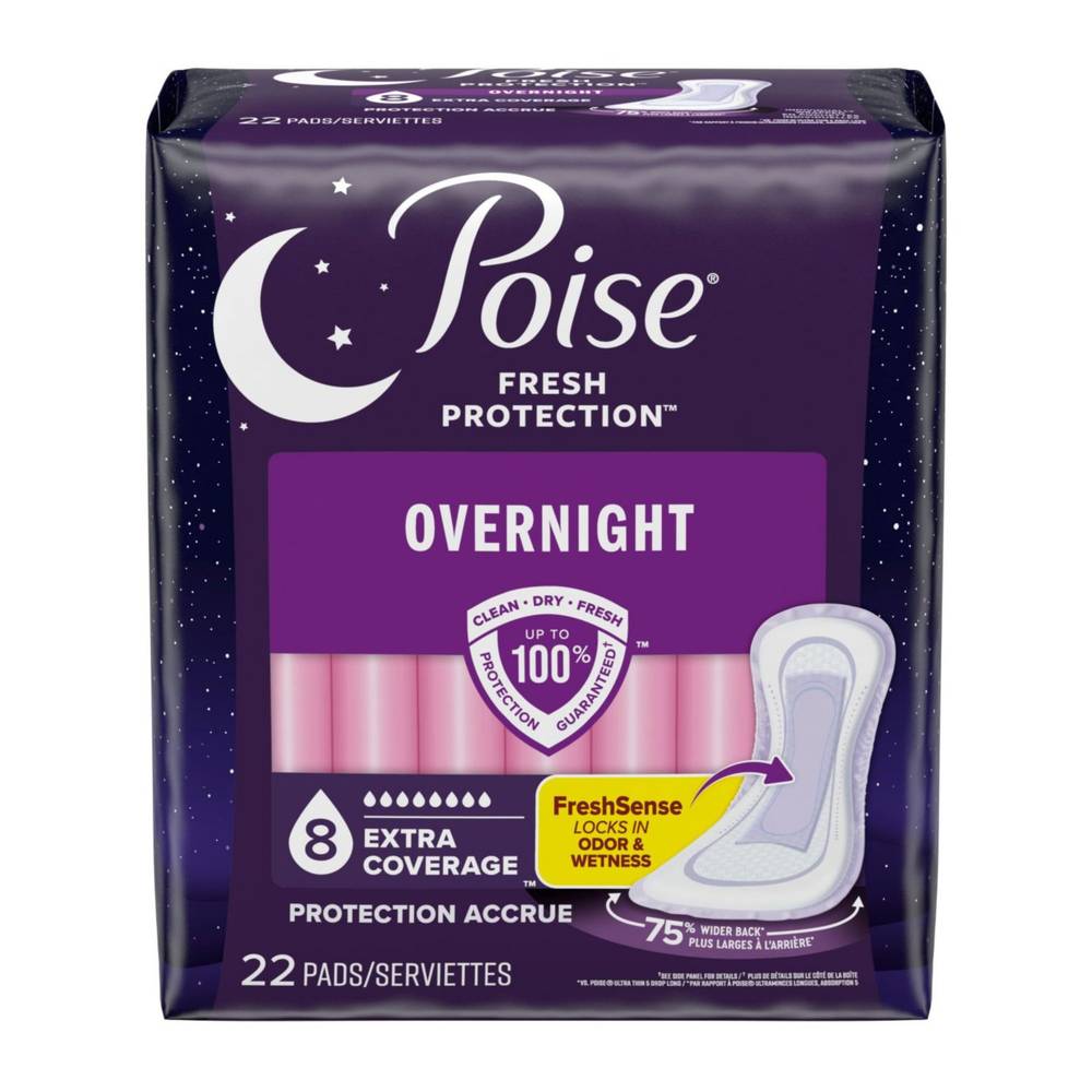 Poise Overnight Incontinence Pads For Women Ultimate Absorbency, 24 Ct