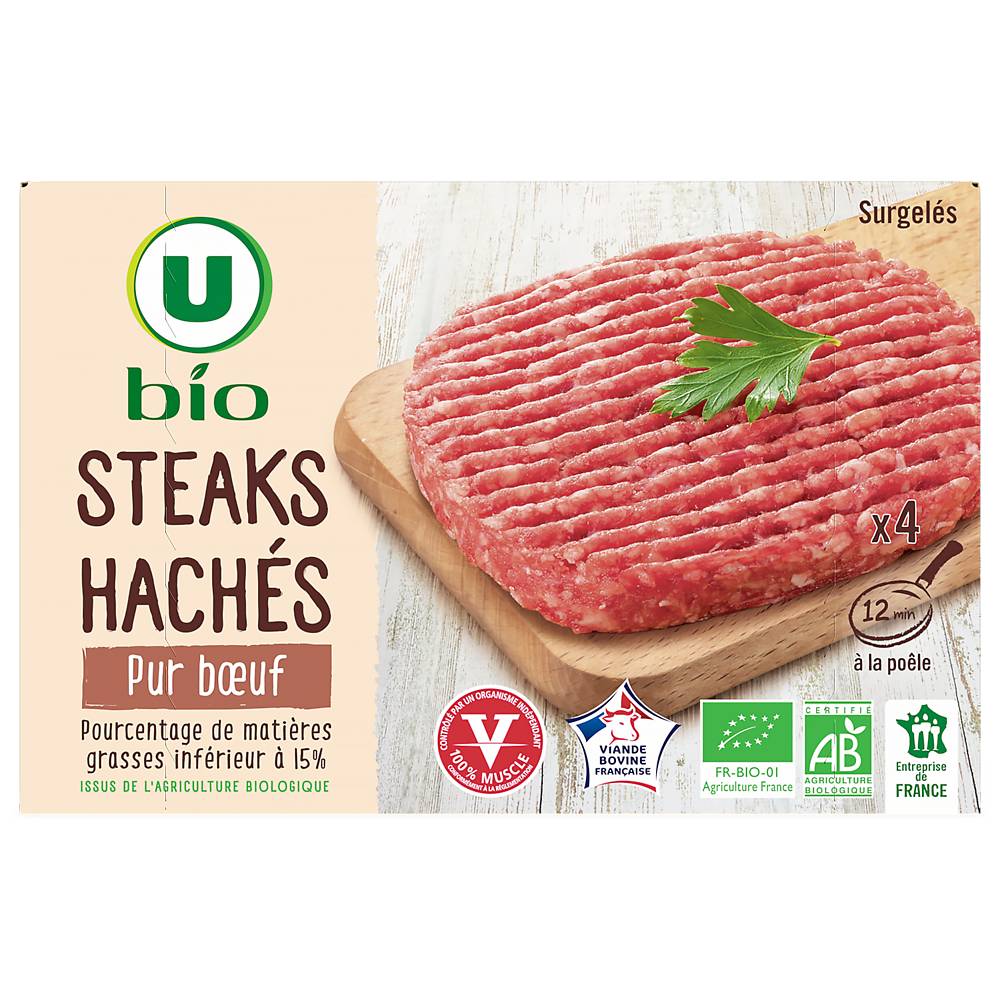 U - Steak haché origine France 15%mg bio (4 pièces)