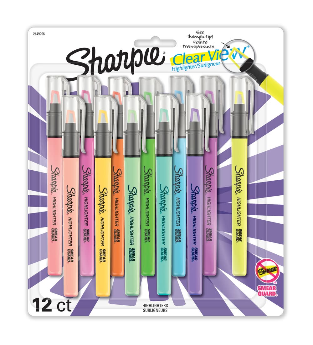 Sharpie Clear View Highlighter, Chisel Tip, Multicolored (12 ct)