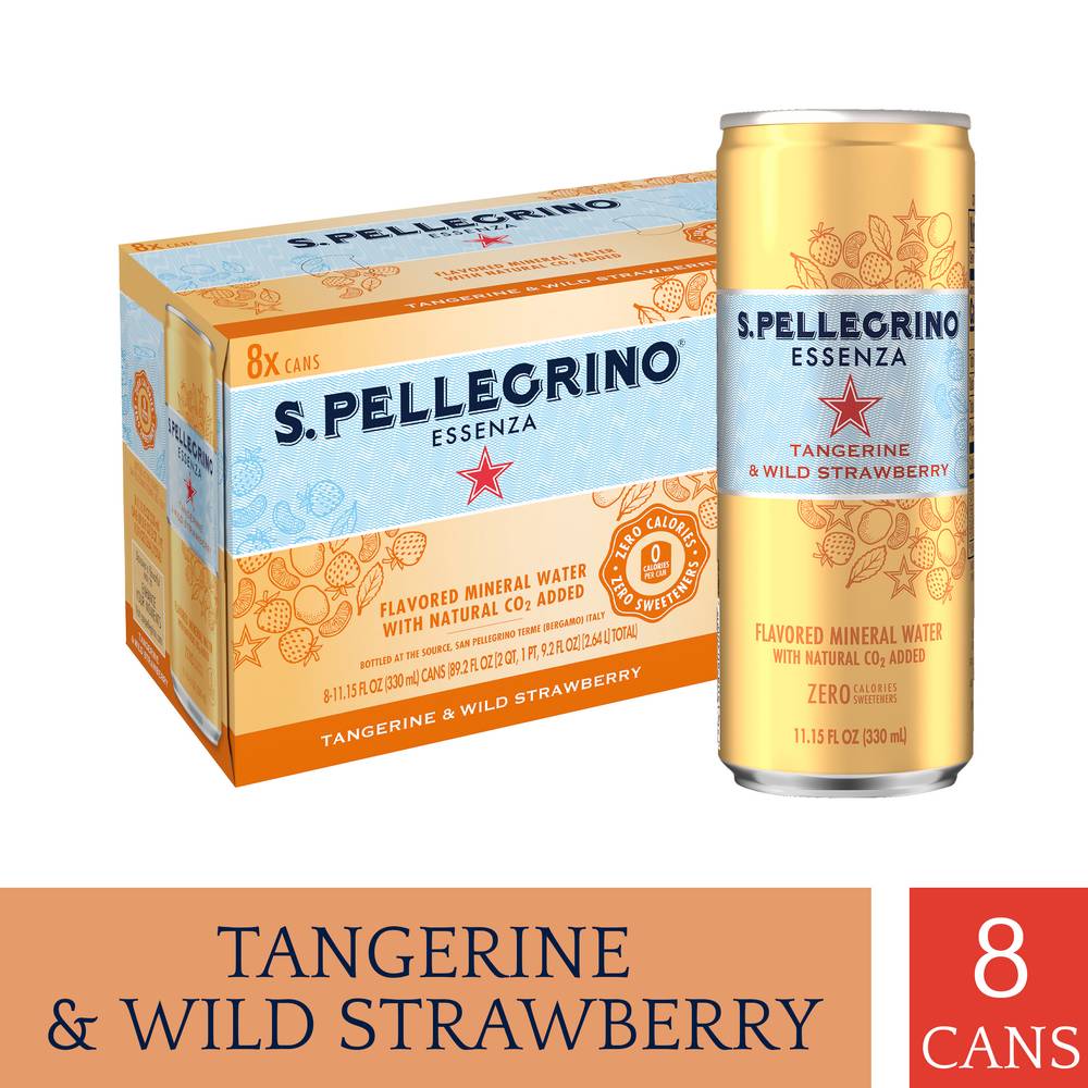 San Pellegrino Essenza Tangerine and Wild Mineral Water, Strawberry (8 x 11.15 fl oz)