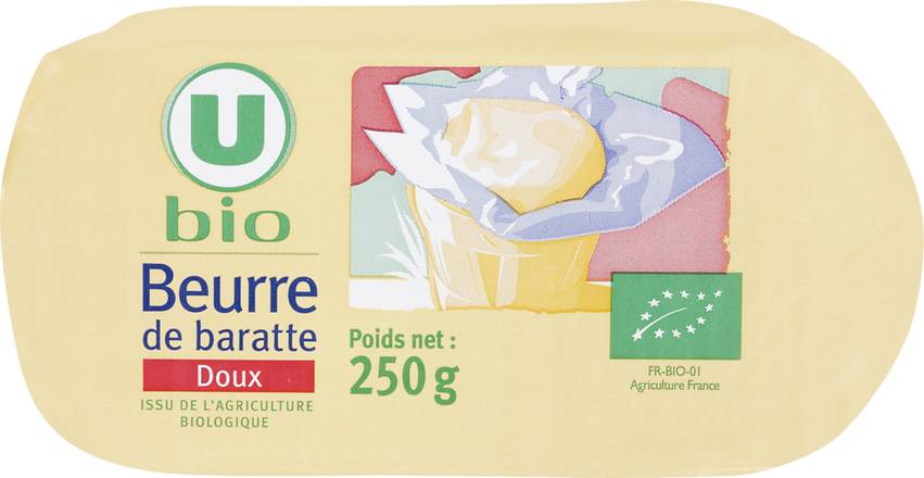 Beurre Baratte Doux 82% mg Bio Produit U 250 gr