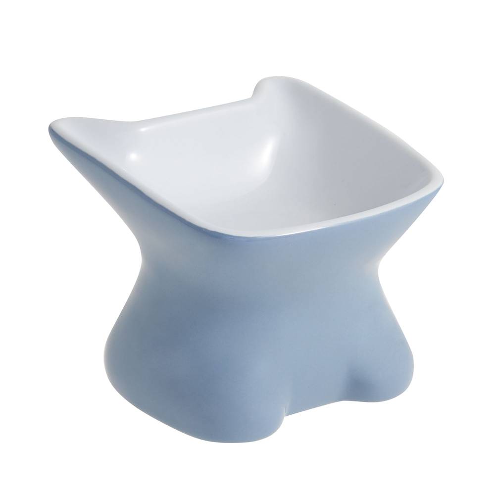 Whisker City Elevated Ceramic Cat Bowl (4.5 oz/blue)
