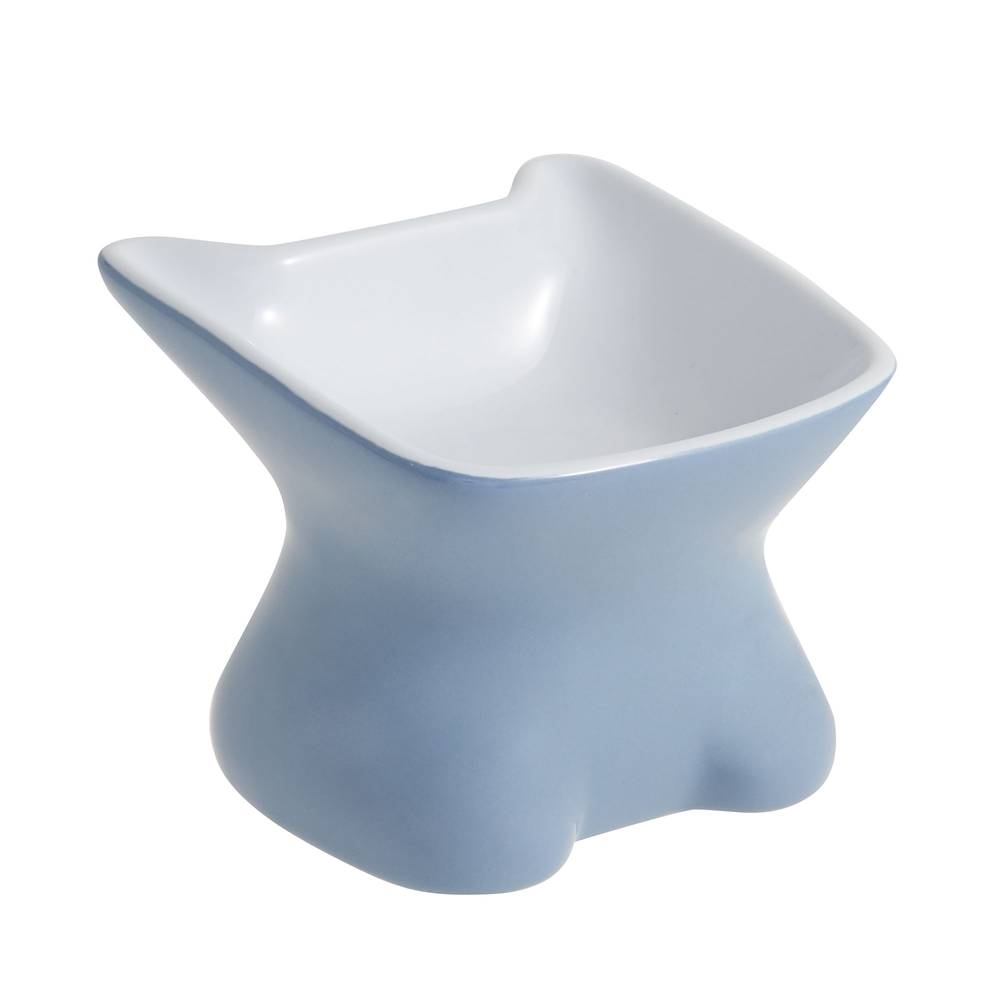 Whisker City Elevated Ceramic Cat Bowl (blue)