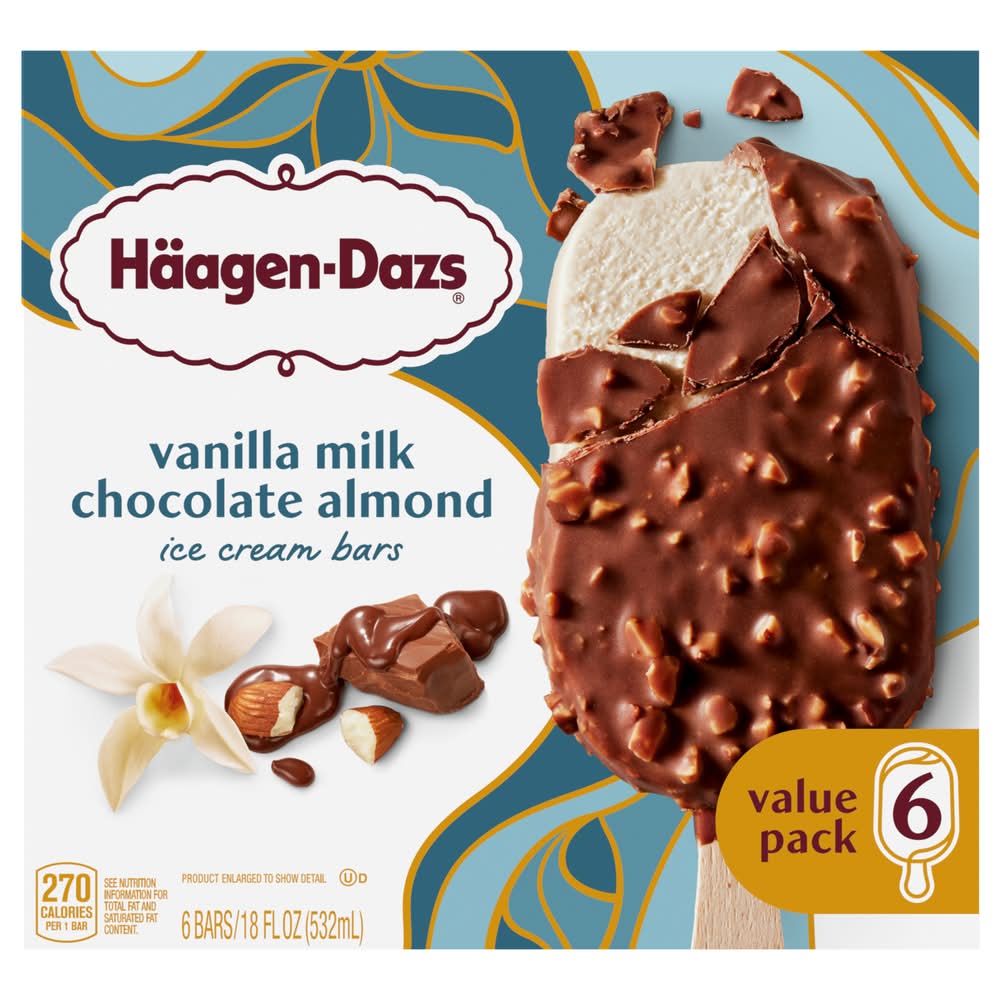 Häagen-Dazs Ice Cream Bars, Vanilla & Milk Chocolate Almond (18 fl oz, 6 ct)