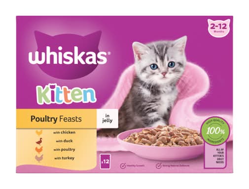 Whiskas Kitten, Poultry Feasts in Jelly Wet Cat Food (12 x 85g)