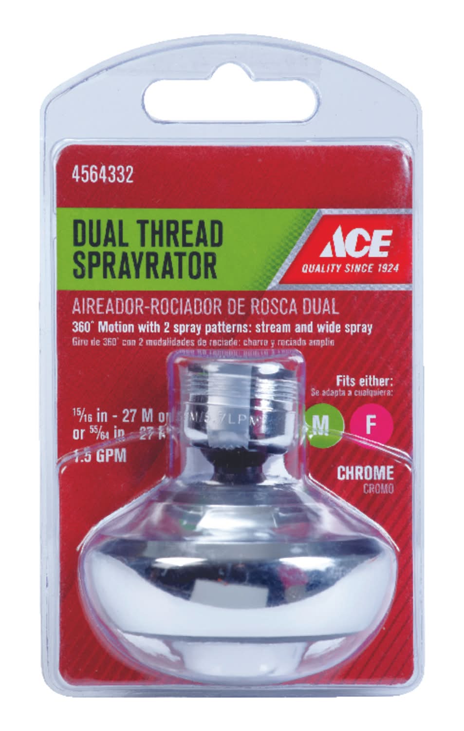 ACE Dual Thread 15/16 In.- 27M X 55/64 In.-27F Chrome Swivel Sprayrator