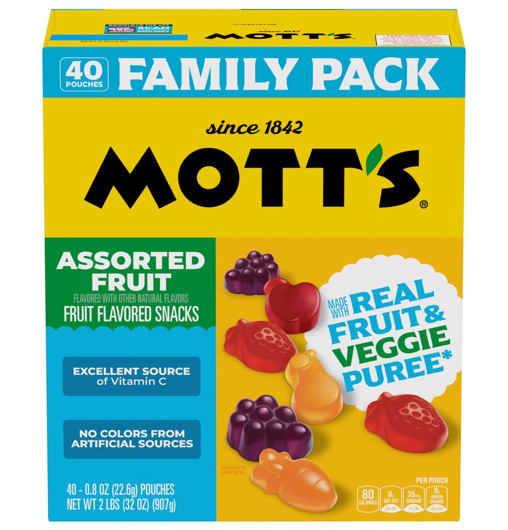 Mott's Flavored Snack Pouches Family pack, Assorted Fruit (40 x 0.8 oz)