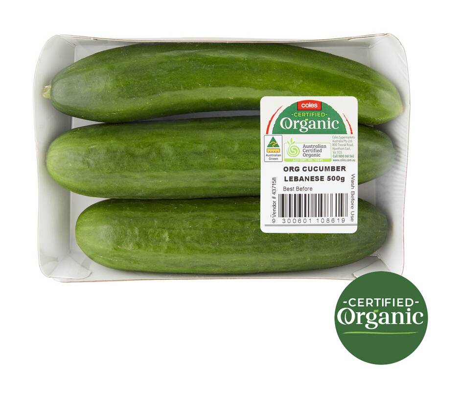 Coles Organic Lebanese Cucumbers Prepacked 500g