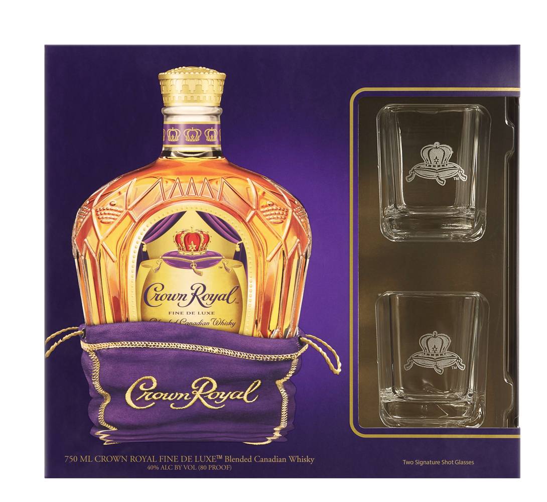 Crown Royal Fine De Luxe Blended Canadian Whisky, 750 ml Bottle With Two Signature Shot Glasses (750ml bottle)
