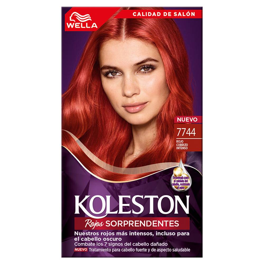 Wella tinte permanente koleston rojo cobrizo intenso 7744 (1 kit)