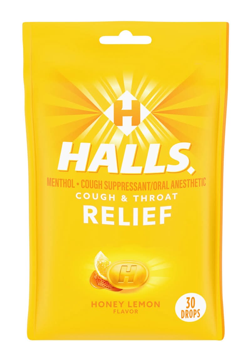 Halls Cough And Throat Relief Honey Lemon Cough Drops 30 Drops
