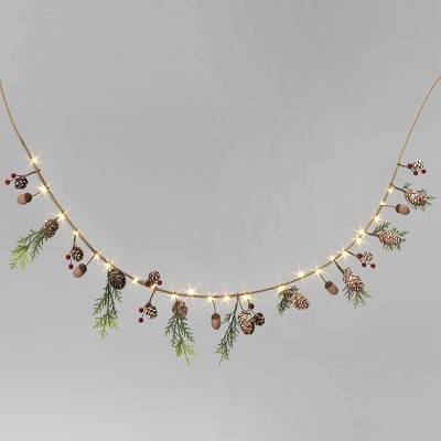 Wondershop 6' Battery Operated Lit Pinecone With Acorns and Berries Decorative Christmas Wall Garland, Brown/Green