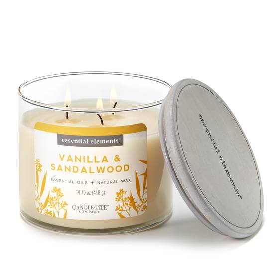 Essential Elements Scented Essential Oils 3-Wick Candle Vanilla & Sandalwood (14.75 oz)