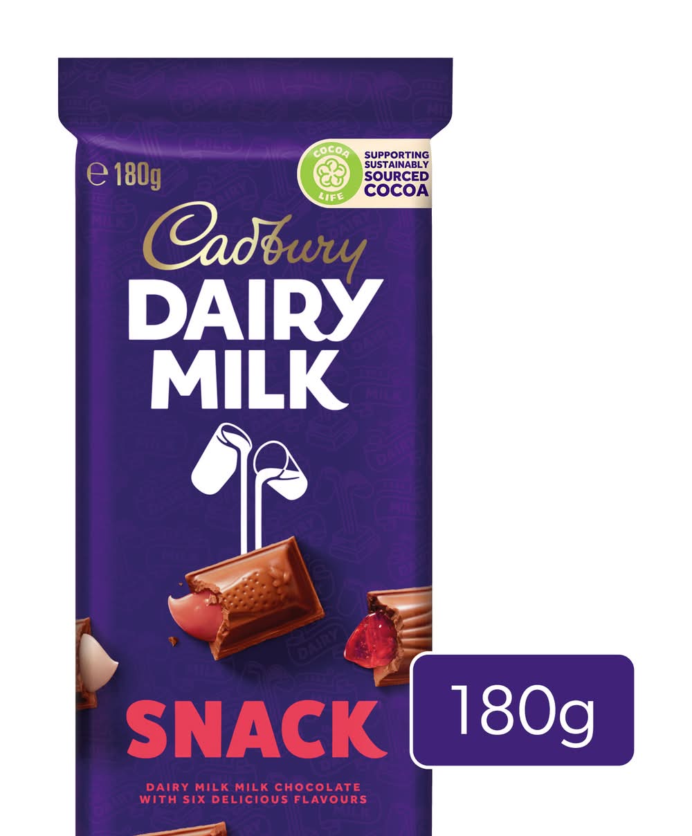 Cadbury Dairy Milk Chocolate Snack Bar, Assorted (180g)
