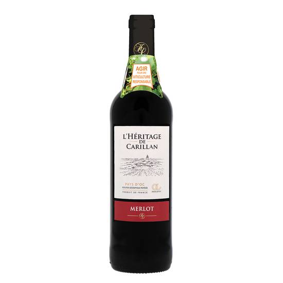 L'heritage de Carillan Merlot - Vin rouge Languedoc Roussillon IGP pays d'oc merlot (750 ml)