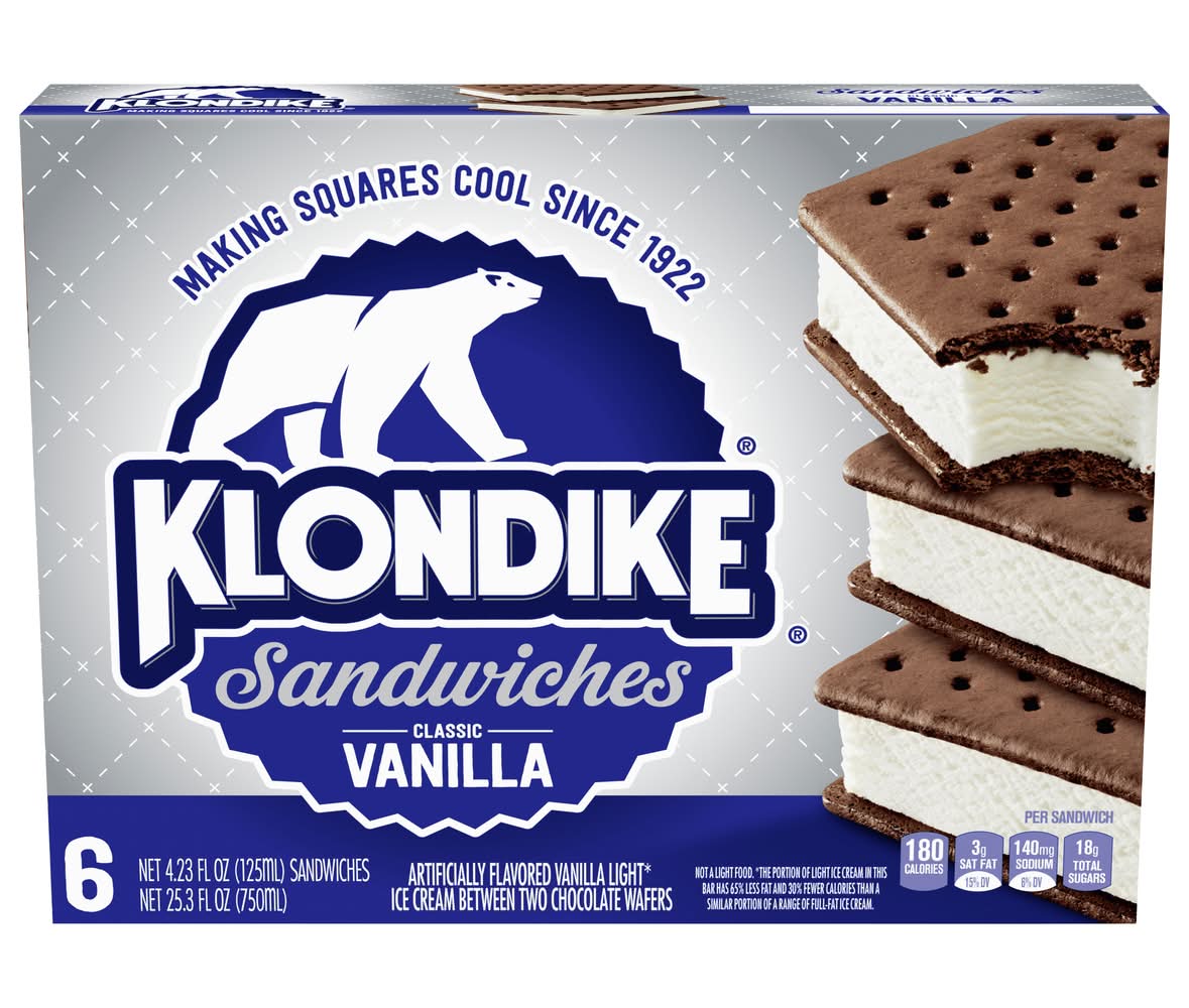 Klondike Classic Ice Cream Sandwiches, Vanilla (6 x 4.23 fl oz)