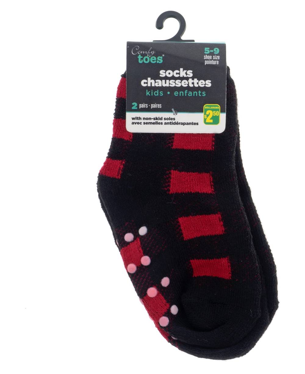 Comfy Toes Checkered Socks For Kids, 5-9, Red-Black (2 ct)